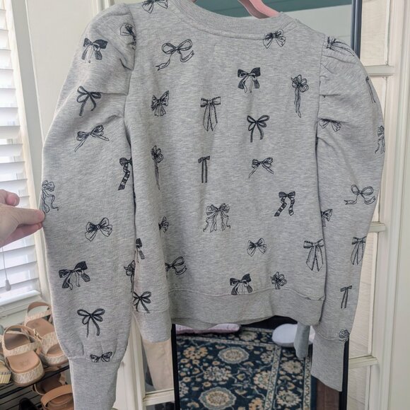 NWOT Maeve Anthropologie Gray Puff-Sleeve Bow Embroidered Sweatshirt - Size M - Picture 3 of 10